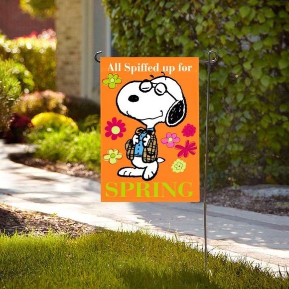 All Spiffed Up for SPRING SNOOPY PEANUT GANG OrangeGarden Flag 12"x18"40203 NIP - Picture 1 of 2